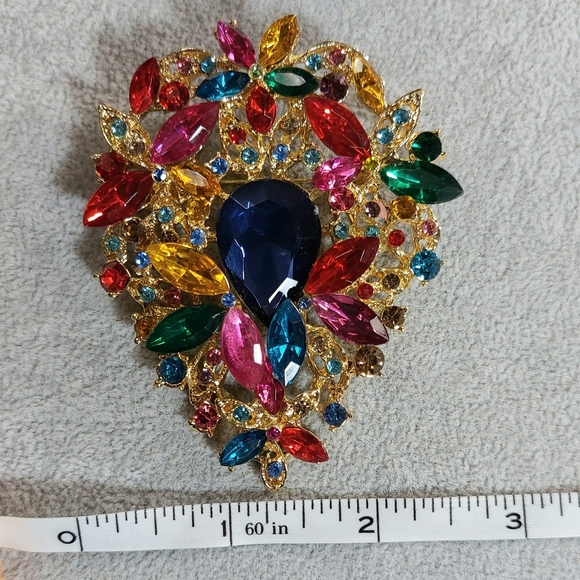 80x60mm large multi colored rhinestone brooch jewelry - Picture 2 of 8